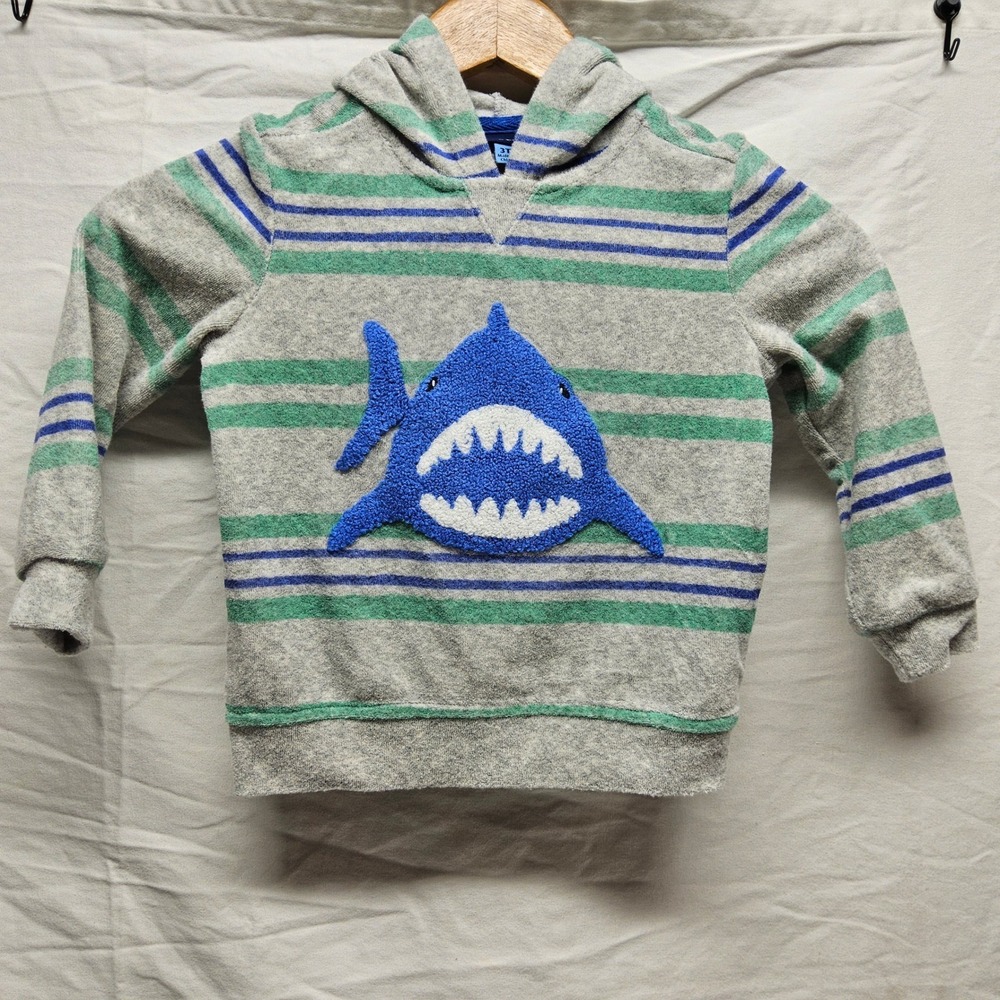 Andy & Evan Hoodie Kids 3T Gray Striped Terry Cloth Shark Applique Pullover